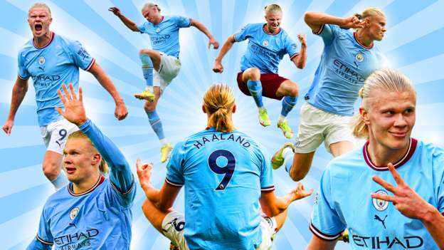Erling Haaland: l&rsquo;attaquant de Manchester City qualifié de « monstre » alors qu&rsquo;il bat le record de buts de la saison