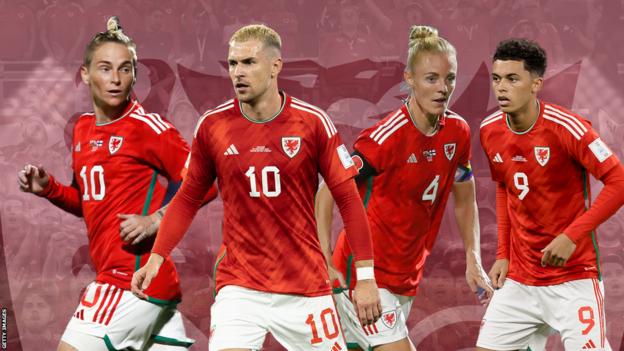 Les internationaux gallois Jess Fishlock, Aaron Ramsey, Sophie Ingle et Brennan Johnson