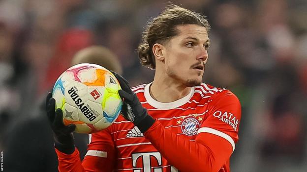 Le milieu de terrain du Bayern Munich Marcel Sabitzer en match de Bundesliga contre l'Eintracht Francfort