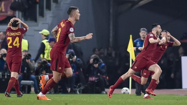 La Roma célèbre le vainqueur de Kostas Manolas contre Barcelone en 2018