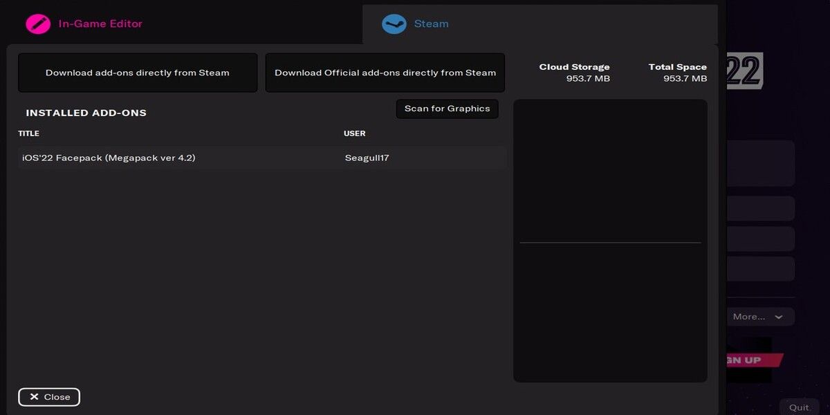 Page des mods dans Football Manager 22