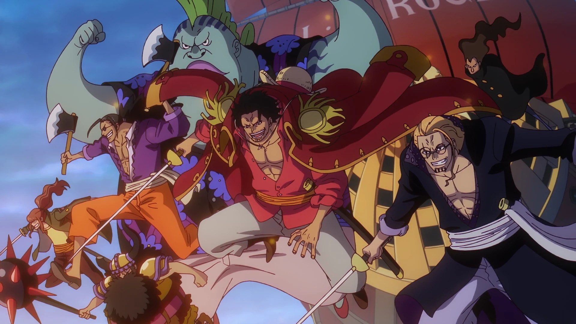 Gol D. Roger, le roi des pirates de One Piece, avec son manteau rouge et son épée